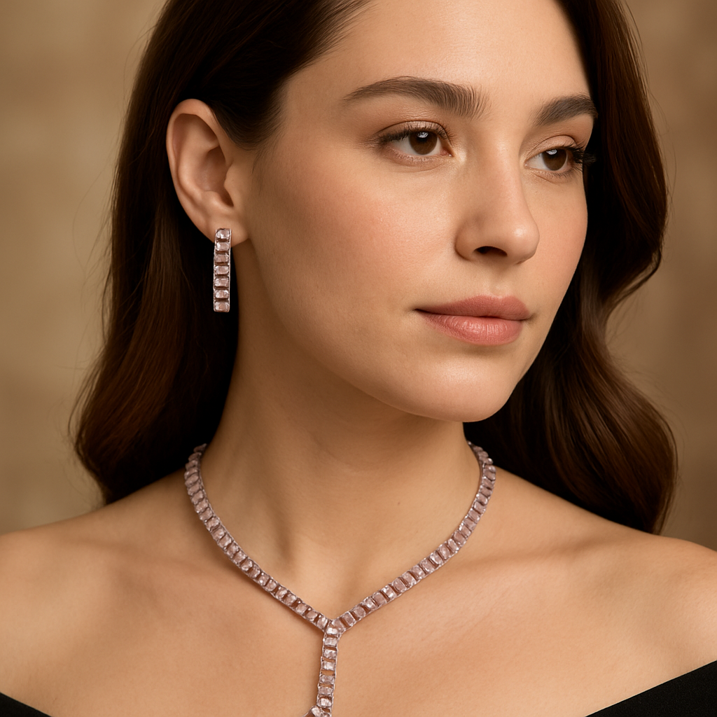 Pink Stone Necklace Set – Elegant Blush Necklace & Earrings for Women