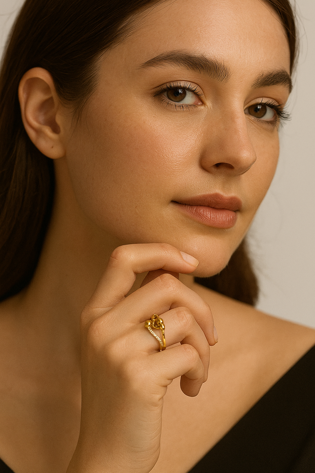 Stainless Steel Golden Heart Adjustable Sparkle Ring