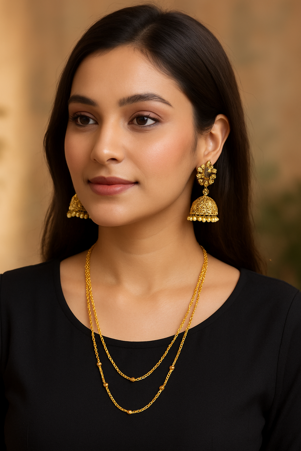 Beaded Chain Necklace | Triple Layer Elegant Lightweight Design