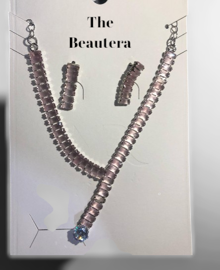 Pink Stone Necklace Set – Elegant Blush Necklace & Earrings for Women