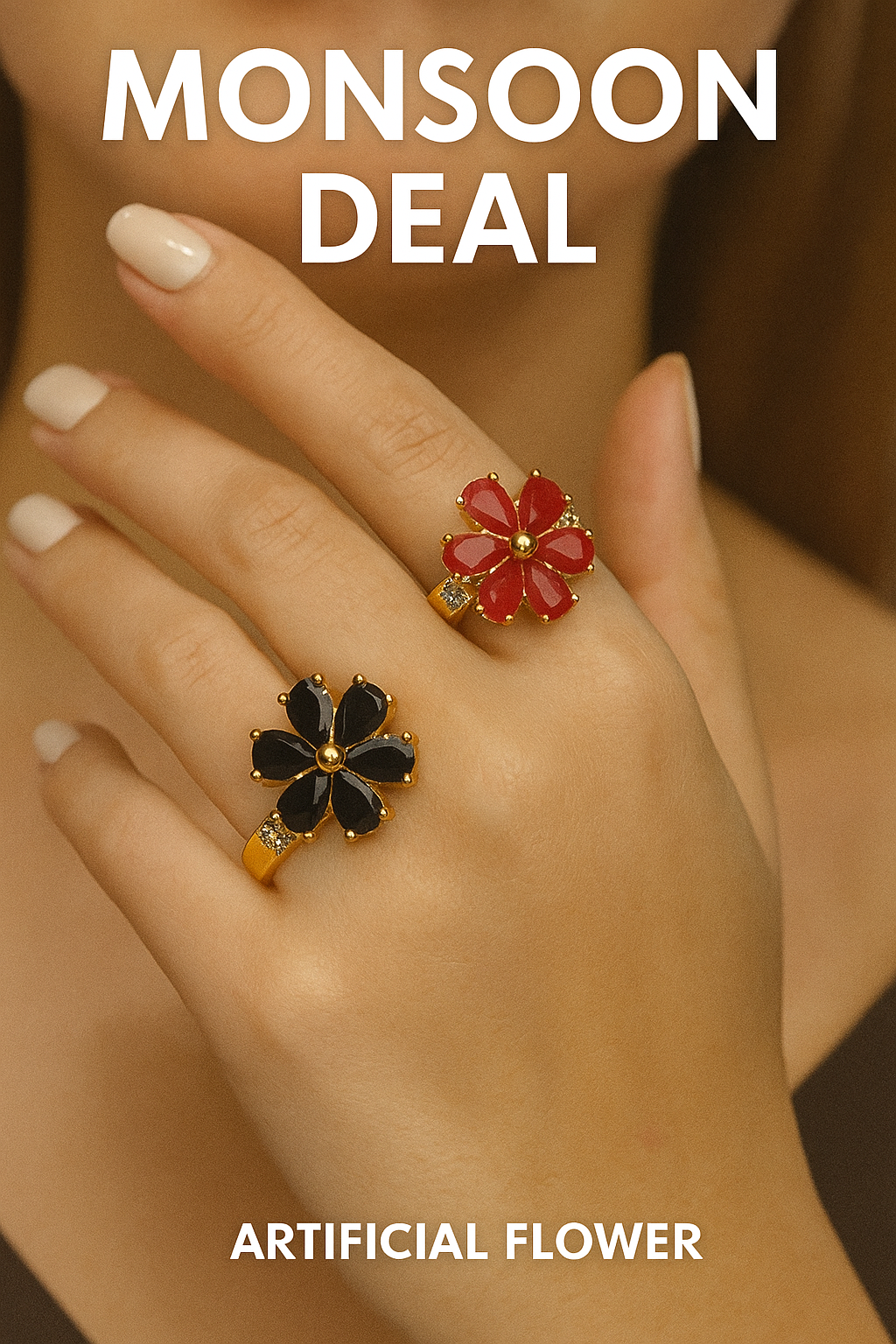Premium Artificial Flower Ring Set (Black & Red) - The Beautera