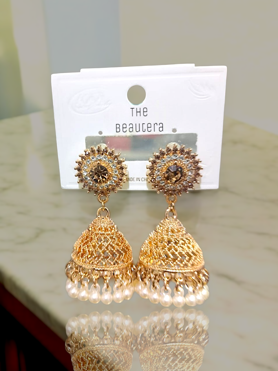 Jhumka Earrings with Pearl Drops – Elegant Traditional Gold Design