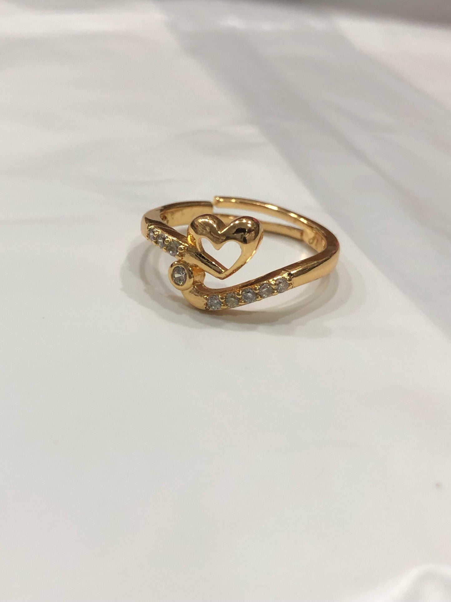 Stainless Steel Golden Heart Adjustable Sparkle Ring