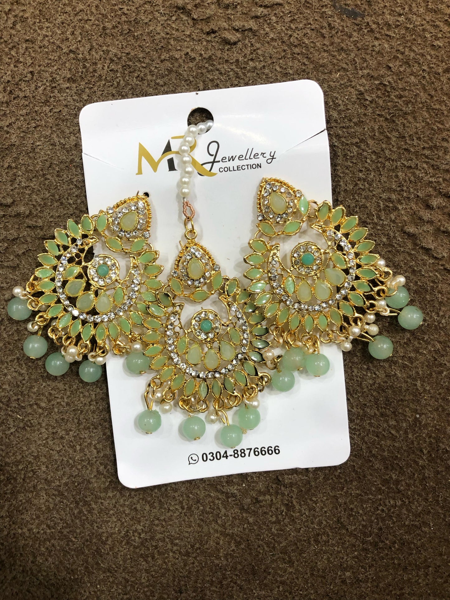 Mint Green Kundan Style Chandbali Earrings – Traditional Pakistani Jewelry by The Beautera