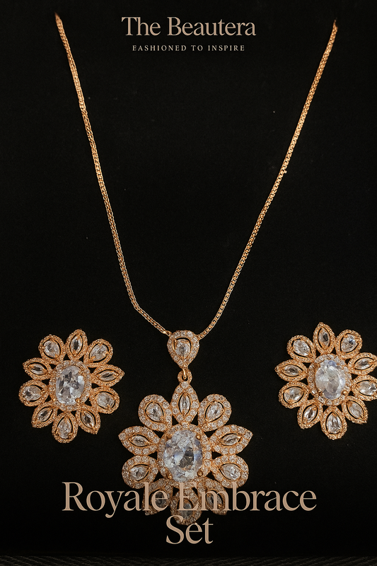 Crystal Bloom Necklace Set-Golden Bridal Artificial Jewelry with Earrings