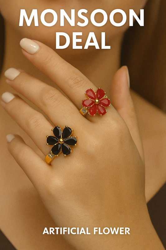 Premium Artificial Flower Ring Set (Black & Red) - The Beautera