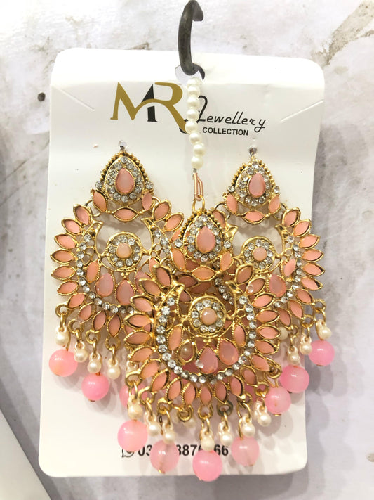 Noor-e-Gul: Elegant Pink Kundan Jhumka Set